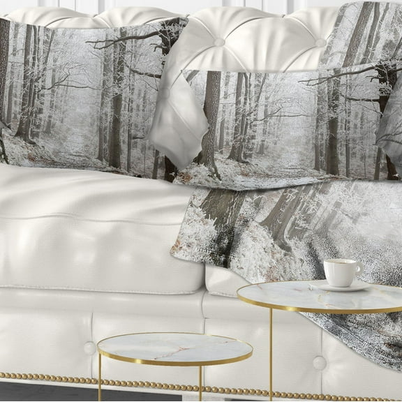 Designart Forest Trail on Winter Morning - Forest Throw Pillow - 12x20