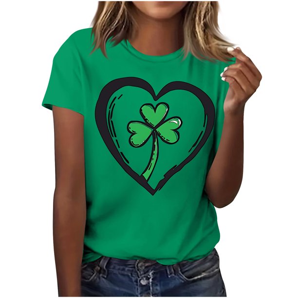 El Día de San Patricio Manga Corta Cuello Redondo Suéter Casual Top, Ligero 95% Poliéster 5% Blusa de Spandex para Vacaciones Y Uso Diario, Tops de Mujer Casual