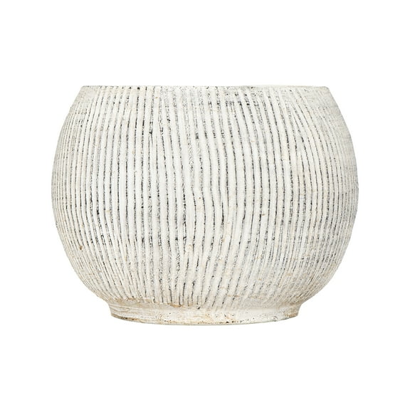 Creative Co-Op Distressed Cream Terracotta Planter with Fluted Texture