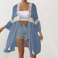 thumbnail image 2 of successthop Womens Cover Up Sequin Casual Tie Front V Neck Cardigan Vacation Long Sleeve Panel Summer Beach Clothes Blue, 2 of 5