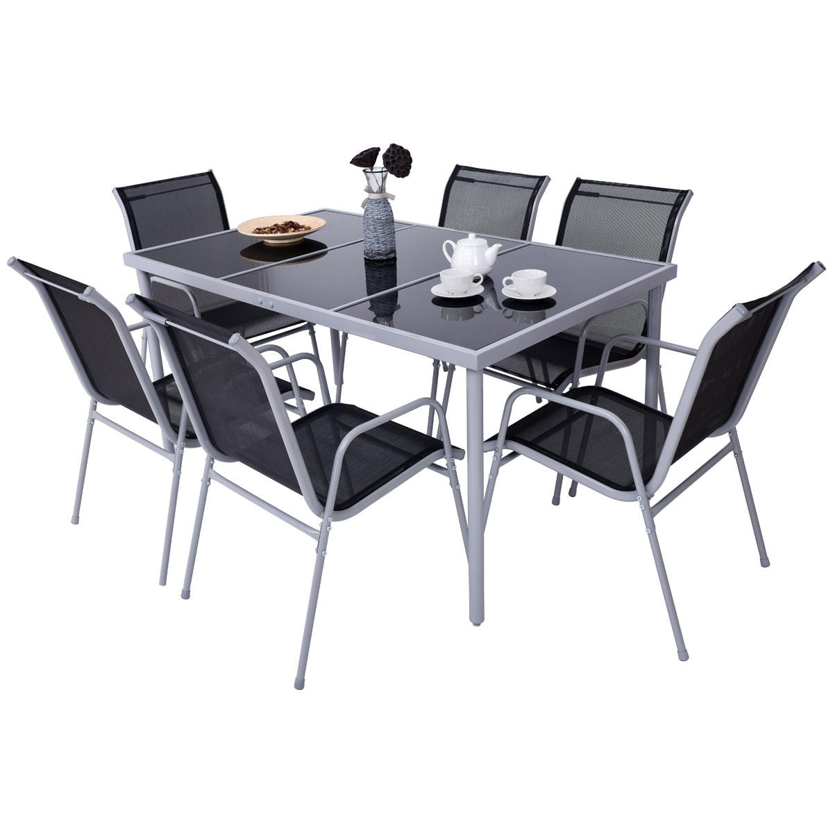 Costway Patio Furniture 7 Piece Steel Table Chairs Dining ...