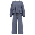 thumbnail image 2 of Asgosdo Women Two Piece Outfits Boho Grid Ruffle Long Sleeve Top and Wide Leg Pant with Pocket Casual Fall Winter Matching Lounge Sets, 2 of 6