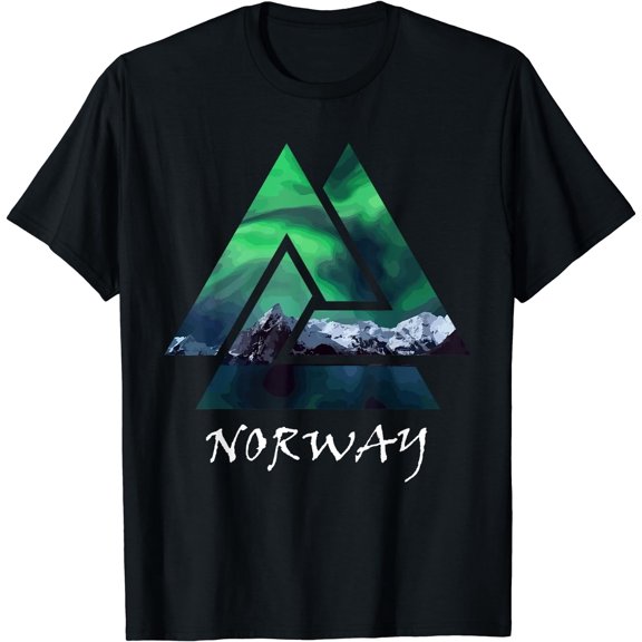 Norway Northern Lights Geometric Travel T-Shirt Black