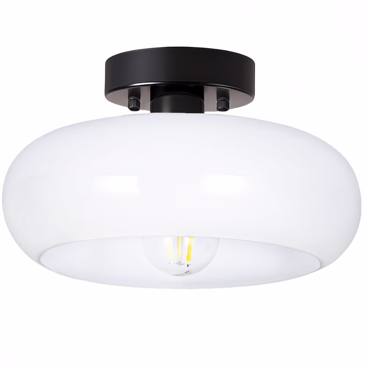 Mid-Century Modern Semi Flush Mount Ceiling Light, Metal Kitchen Light Fixture with Glass Shade,Vintage White and Black Colse to Ceiling Lamp for Entryway Hallway Bathroom (11.0 Inch)
