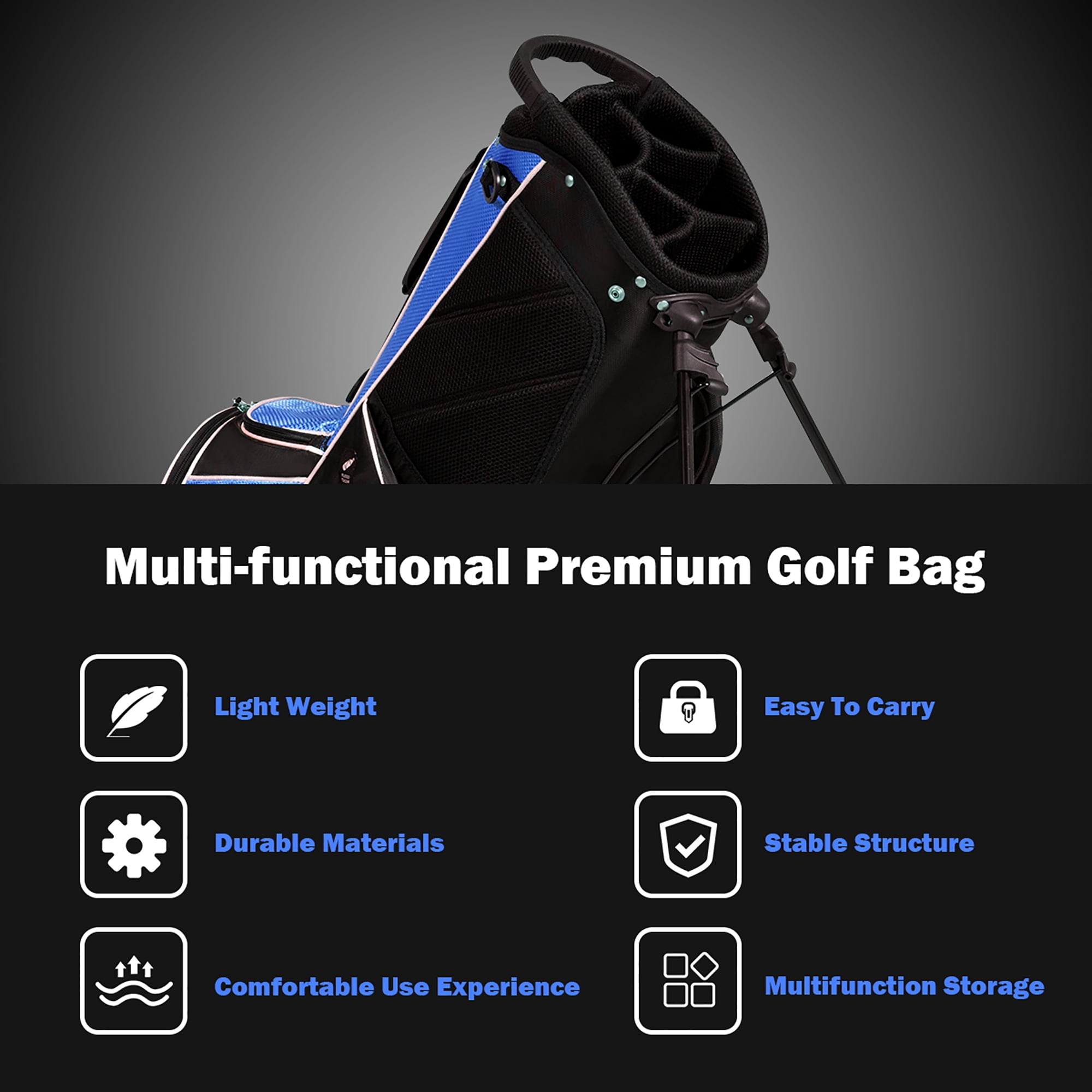 Costway Golf Stand Cart Bag Club w/6 Way Divider Carry Organizer Pockets Storage Blue