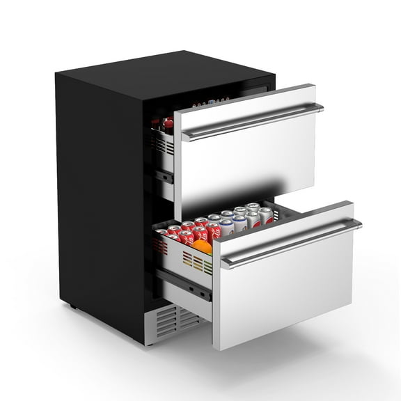 Joreek 24 Inch Under Counter Double Drawer Fridge Two Drawer Refrigerator Indoor Beverage Refrigerator, Stainless Steel Beverage Fridge for Home & Commercial Use (Foam Door)