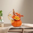 thumbnail image 2 of Clearance Sale | 11 Inch Foam Pumpkin Tabletop Decor with Fall Leaves and Wheat, Halloween Thanksgiving Centerpiece, Orange, 2 of 3