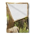 thumbnail image 2 of Pug Soft Flannel Fleece Throw Blanket, Sibling Puppies with Floral Arrangement in Front Wooden Backdrop, Cozy Plush for Indoor and Outdoor Use, 60" x 80", Fern Green Eggshell, by Ambesonne, 2 of 5