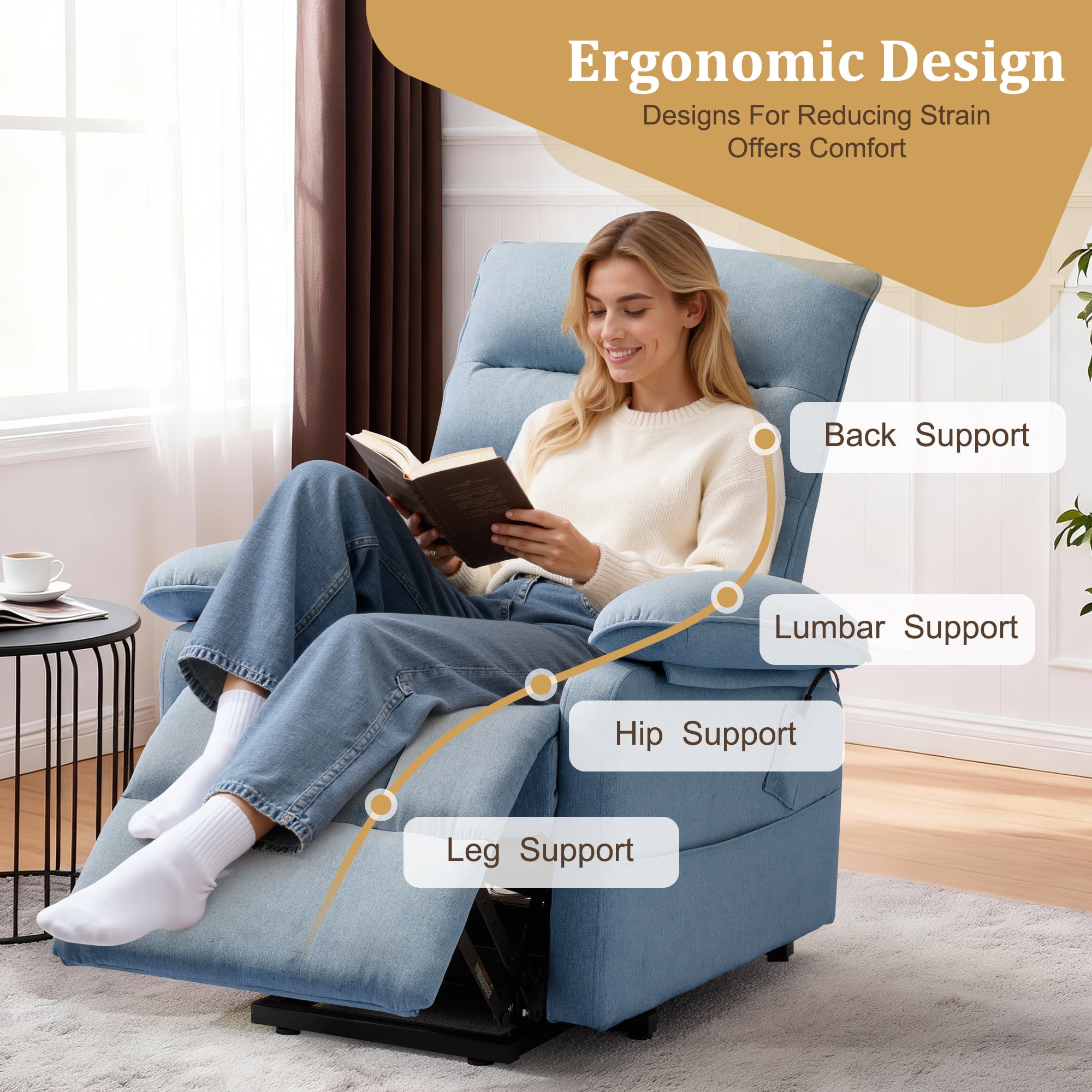 Korser Small Power Lift Recliner Chair for Elderly with Side Pockets Lift Chair for Small Spaces for Living Room,Linen,Blue