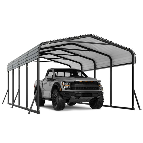 12 x 20 FT Metal Carport with Galvanized Steel Roof, Heavy Duty Metal Roof Carport with Enhanced Base, Tall Kits Garage for Tractors, Trucks, Boats, Cars