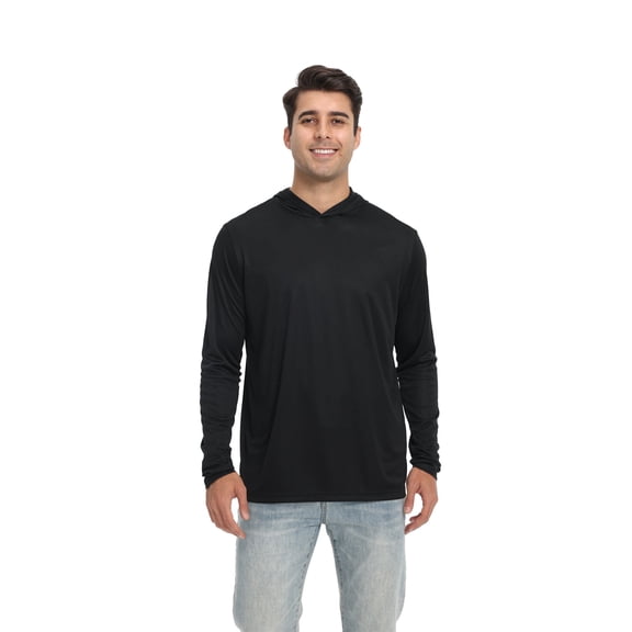 Zfeel Lightweight Dry Fit Pullover Hoodie, Men's 100% Polyester Long Sleeve Hoodie, Black, S