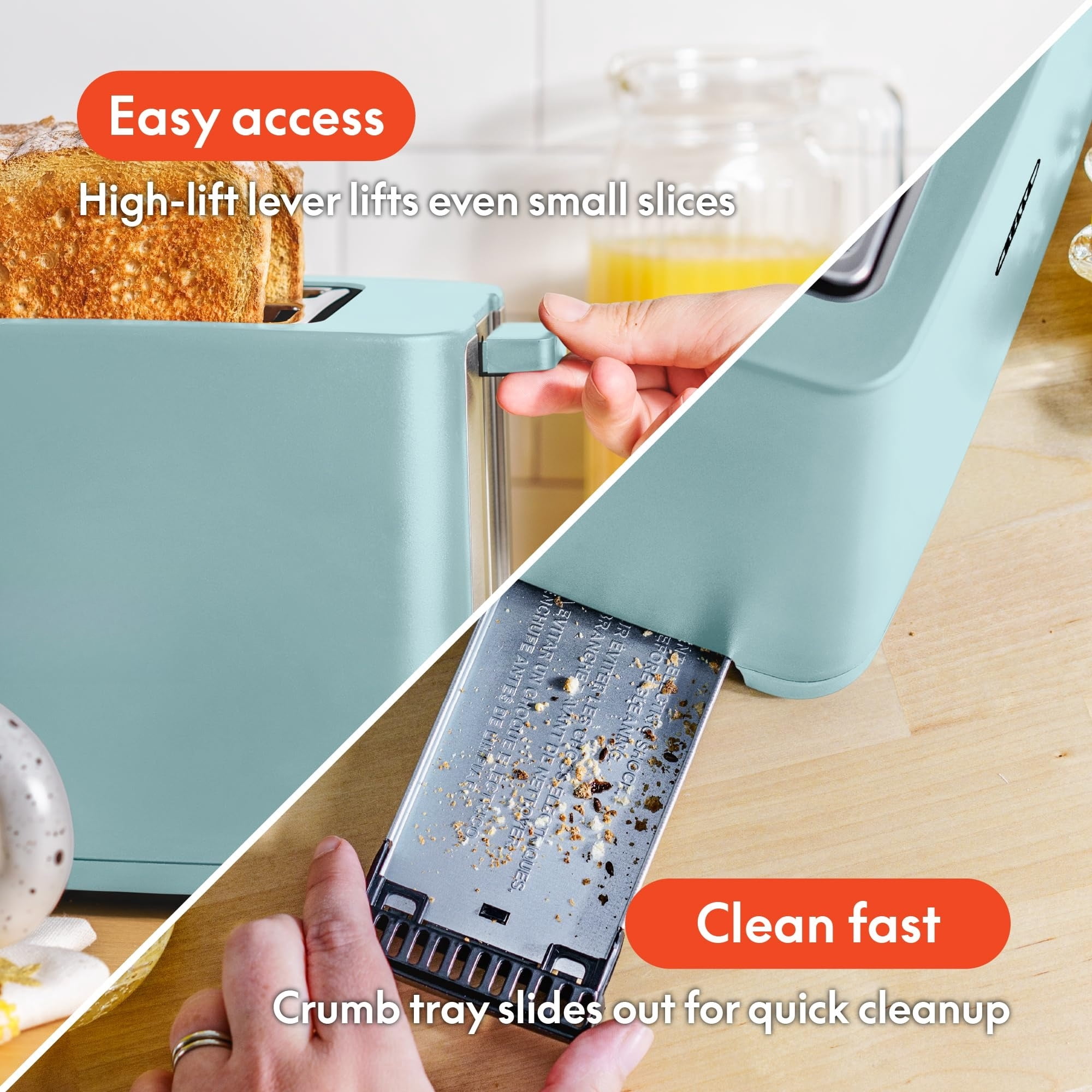 Double-slot toaster with automatic shut-off - extra-wide slots, removable crumb tray, and cancel, defrost, and reheat functions - can toss bread, bagels, and waffles.