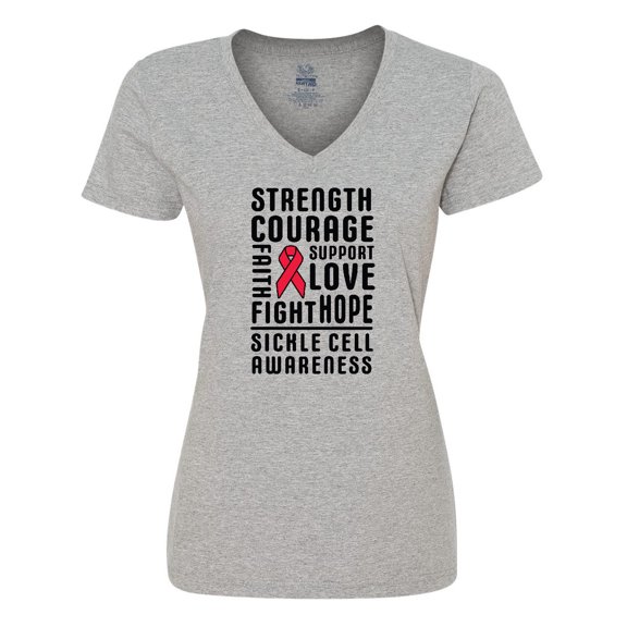 Inktastic Sickle Cell Awareness Strength Courage and Support Women's V-Neck T-Shirt