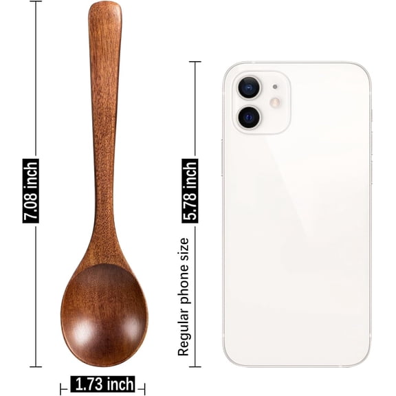7 PCS Wooden Spoons for Eating, 7 inch Wooden Honey Spoons for Tea, Wooden Teaspoons for Stirring Coffee, Hard Wood Table Spoons for Cooking, Small Serving Spoons for Soup, Desserts & Cereal