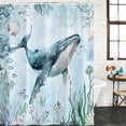 thumbnail image 2 of Coastal Whale Bathroom Shower Curtains with 12 Hooks Polyester Waterproof Shower Curtain for Stalls and Bathtubs Nautical Ocean Shells Seaweed Coral Decorative Bathroom Privacy Curtain 66x72 Inches, 2 of 8