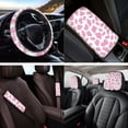 thumbnail image 4 of Yuyamidu Pink Cow Print Auto Seat Covers and Steering Wheel Cover Seatbelt Strap Pad Armrest Cover Coasters Headrest Covers Keychain, 14 Pack Car Decor, 4 of 7