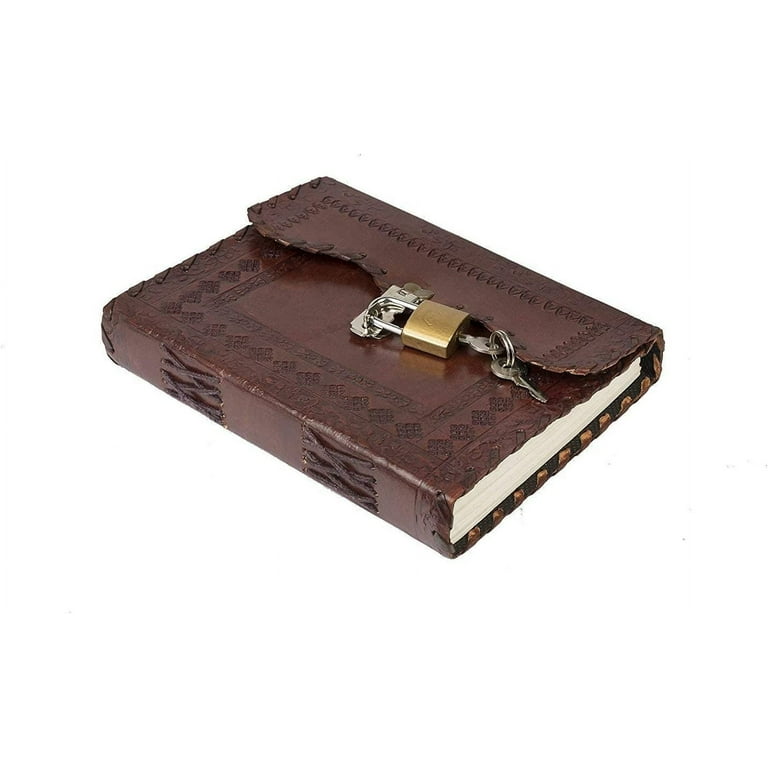 Large Leather Bound Journal Diary Notebook with Lock Vintage Blank Pages Handmade Book Gift for Him Her, Brown