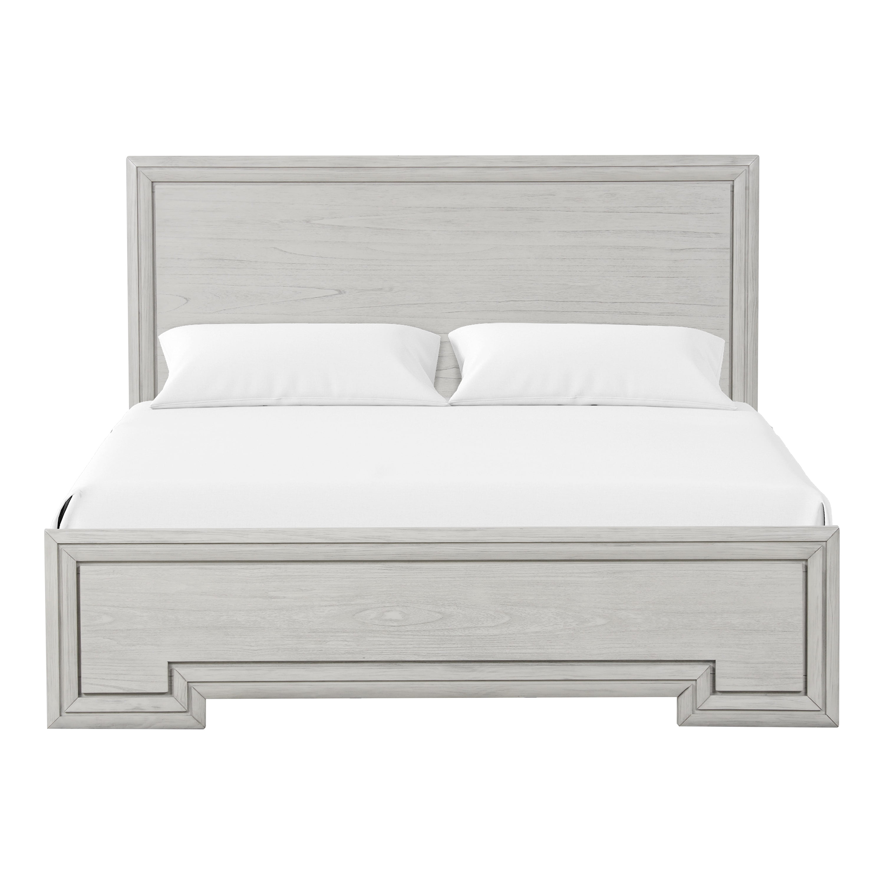 Furniture of America Elres Solid Wood Panel Bed, King, Rustic White
