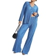 thumbnail image 2 of hirigin Women Pants Set, Long Sleeve Button-down Shirt with Flare Pants Fall Outfit for Casual, 2 of 4