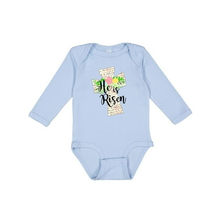 

Inktastic He is Risen Cross with Script and Flowers Boys or Girls Long Sleeve Baby Bodysuit