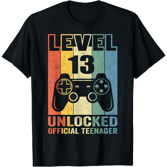 Official Teenager 13th Birthday Gift Level 13 Unlocked T-Shirt mens t shirt，black，women，funny，misfits，men，journey