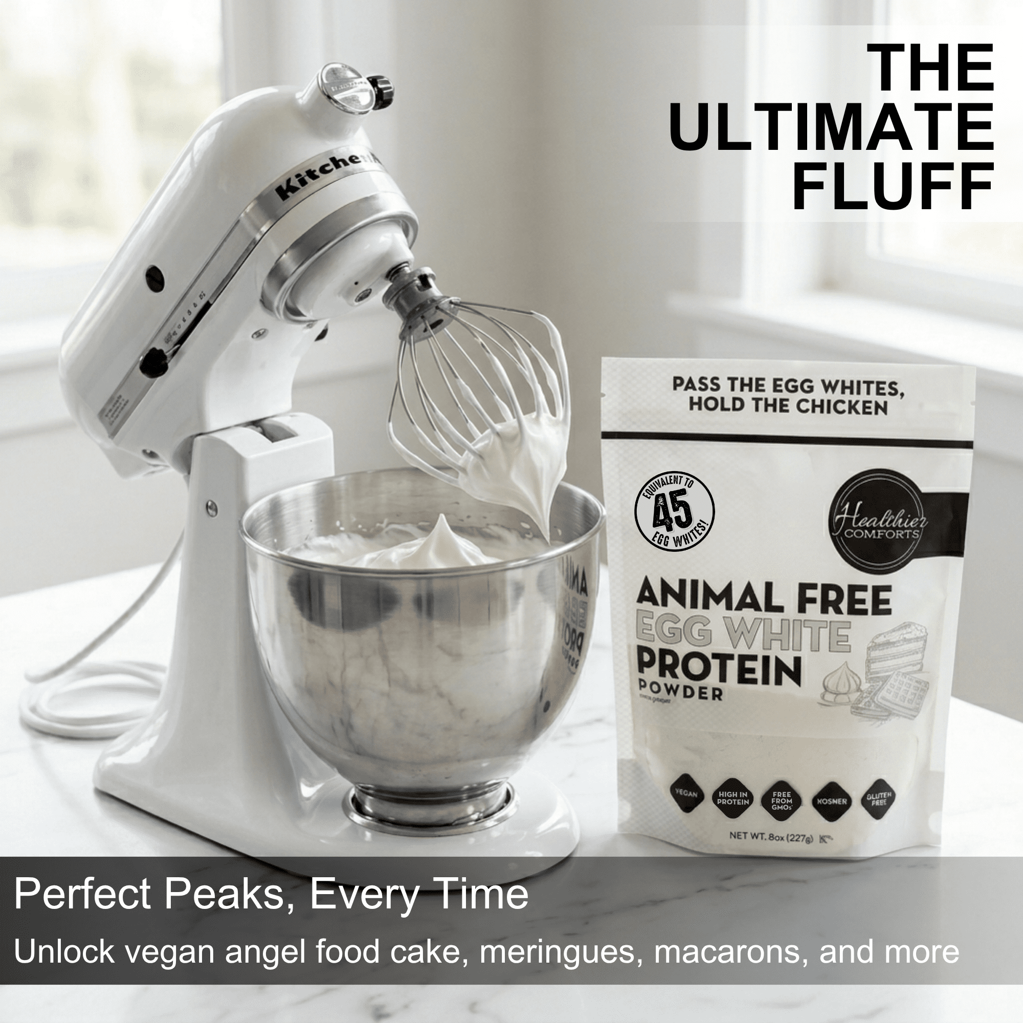 Healthier Comforts Animal-Free Egg White Protein Powder (8oz) | Unflavored | Vegan Egg Omelet, Angel Food Cake, Meringue, Shakes, Baking | Cholesterol-Free, Dairy-Free, High Protein
