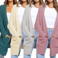 thumbnail image 3 of Suéter tejido Moda mujer suéter de punto Color sólido frente abierto de manga larga bolsillo suelto Casual Otoño Invierno cárdigan abrigo 1 1, 3 of 5