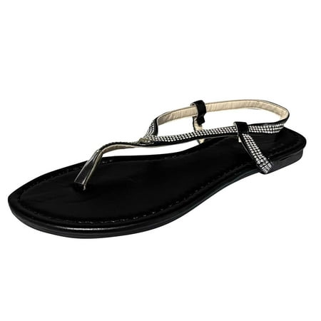 CHOII Clearance Women Fashion Flat Large Size Casual Sandals Open Toe Beach Shoes Women Sandals Thong Sandals Flip Flops for Women Ankle Strap Sandals Black/8.5