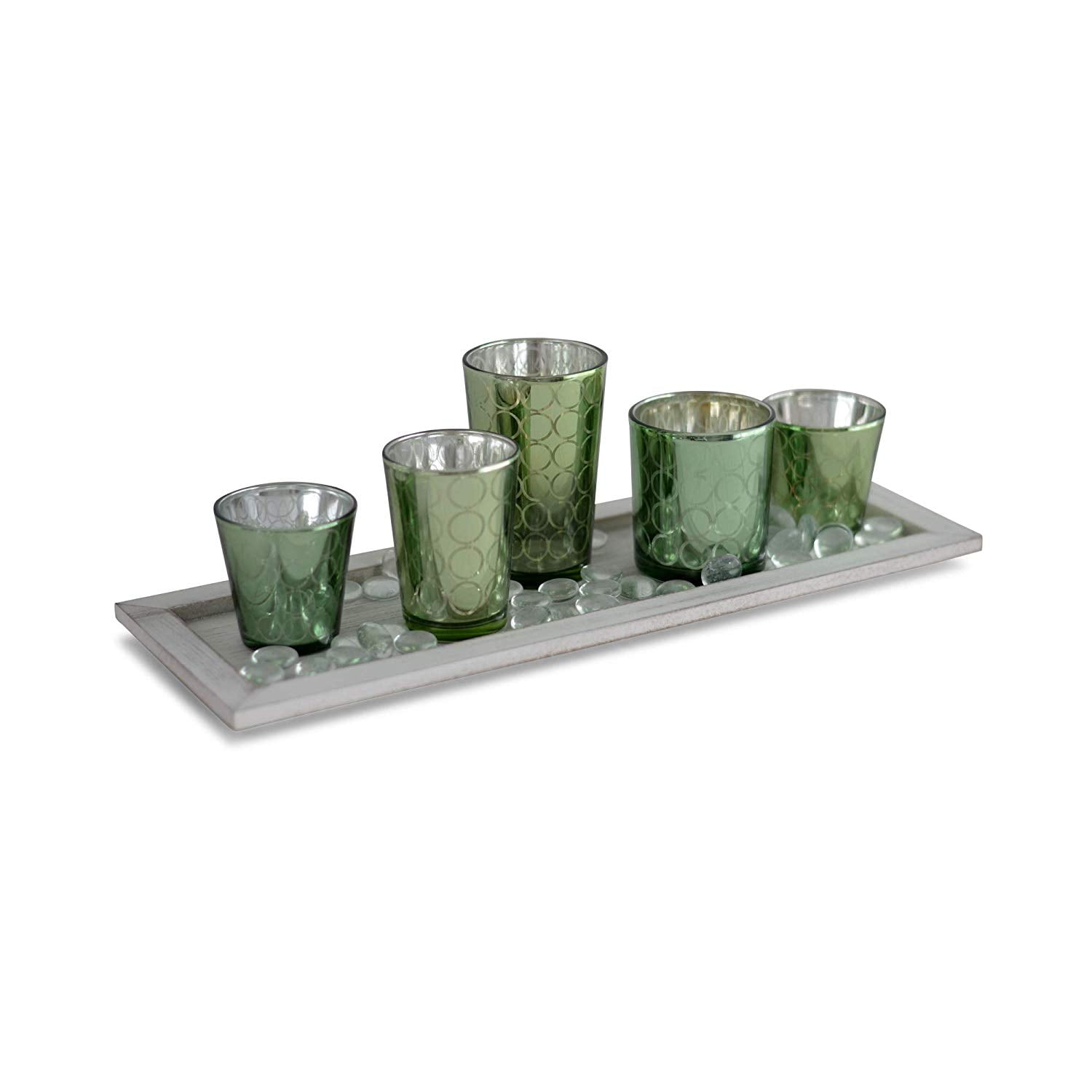 4-Leaves Candle Holder Set,Glass Cups Natural Stones and Wooden Tray Votive Tealight Holders for Wedding Party Holiday Spa and Home Decor 