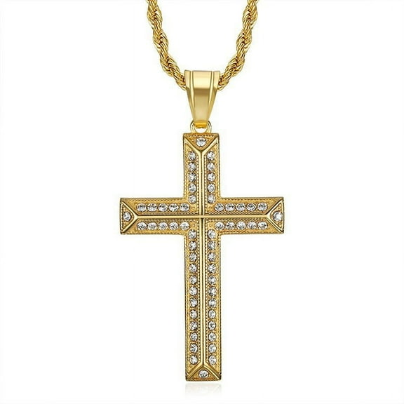 14K Yellow Gold Cross Pendant Necklace, Retro Simple Jewelry for Men Women Daily Wear