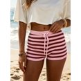 thumbnail image 3 of LMLYSoH Women's Stripe Knit Lounge Shorts Slim Fit Summer Bottoms Adjustable Drawstring Elastic Waist Casual Short Pants, 3 of 8