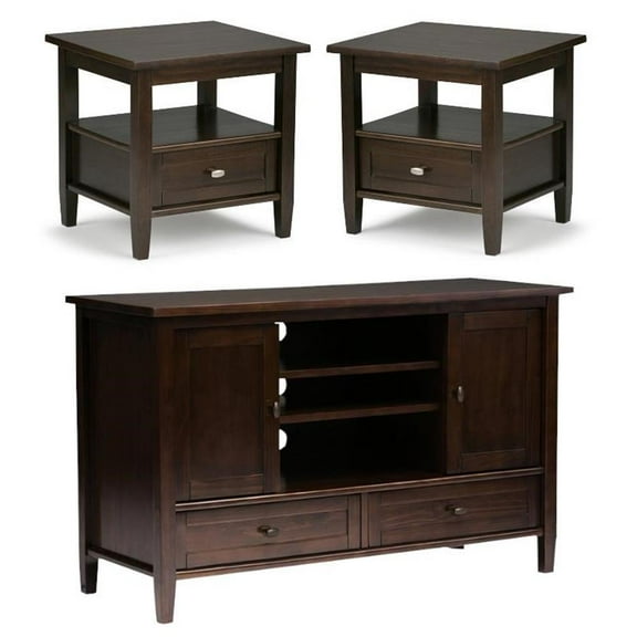 Home Square 3-Piece Set with 47" TV Media Stand 2 20" Rectangle End Side Tables