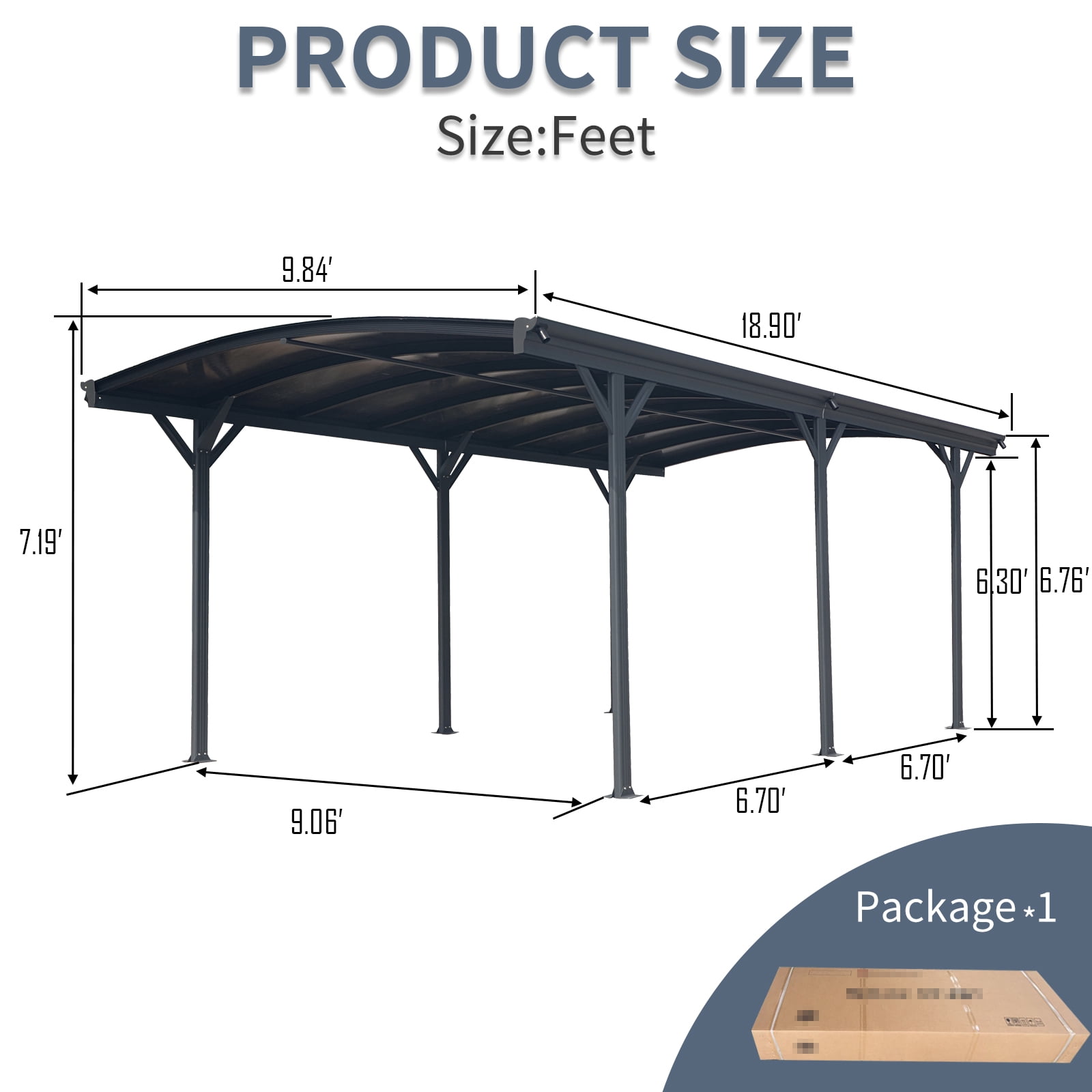 taoruifang 10x19 FT Arch Carport Aluminum Frame Polycarbonate Panels Heavy Snow Load Outdoor Canopy for Driveway Car Truck Black