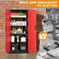 thumbnail image 6 of SOLAURA 71" H Metal Storage Cabinet, 32" W x 16" D Locking Metal Garage Storage Cabinet with Doors and 4 Adjustable Shelves, Lockable Cabinets for Home Office, Garage, Shop (Black Red), 6 of 7