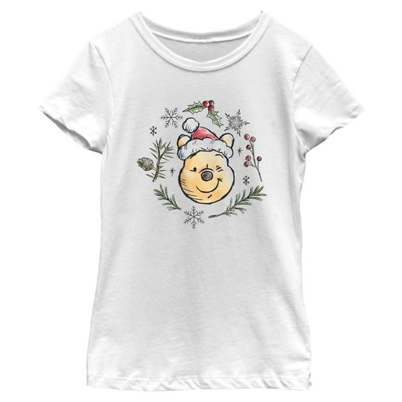 Girls Winnie the Pooh Christmas Leaves Portrait T Shirt