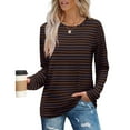 thumbnail image 4 of Olyvenn Womens Long Sleeve T Shirts Spring Fashion Tops Comfy Basic Tees Plain Tshirts 2024 Striped Dressy Casual Tops Brown 12, 4 of 9
