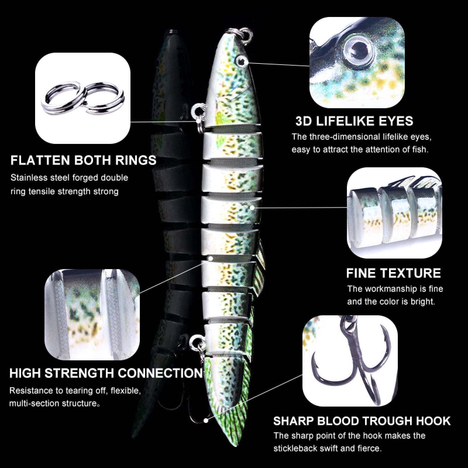 HENGJIA Fishing Lures, 10pcs Large Multi Jointed Fish Fishing Kits Slow Sinking Lifelike Swimbait Freshwater and Saltwater for Trout Bass Lures, 3.94"/0.35oz