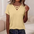 thumbnail image 6 of Guluxicc V Neck T Shirts for Women Short Sleeve Criss Cross Hollow Out Solid Color Tops Summer Casual Womens Shirts, 6 of 6