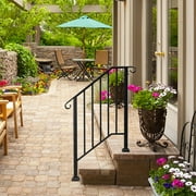 Winado Outdoor Stair Railing Handrail for Stairs Fits 2 or 3 Steps Handrail Black Stair Rail Front Porch Hand Rail