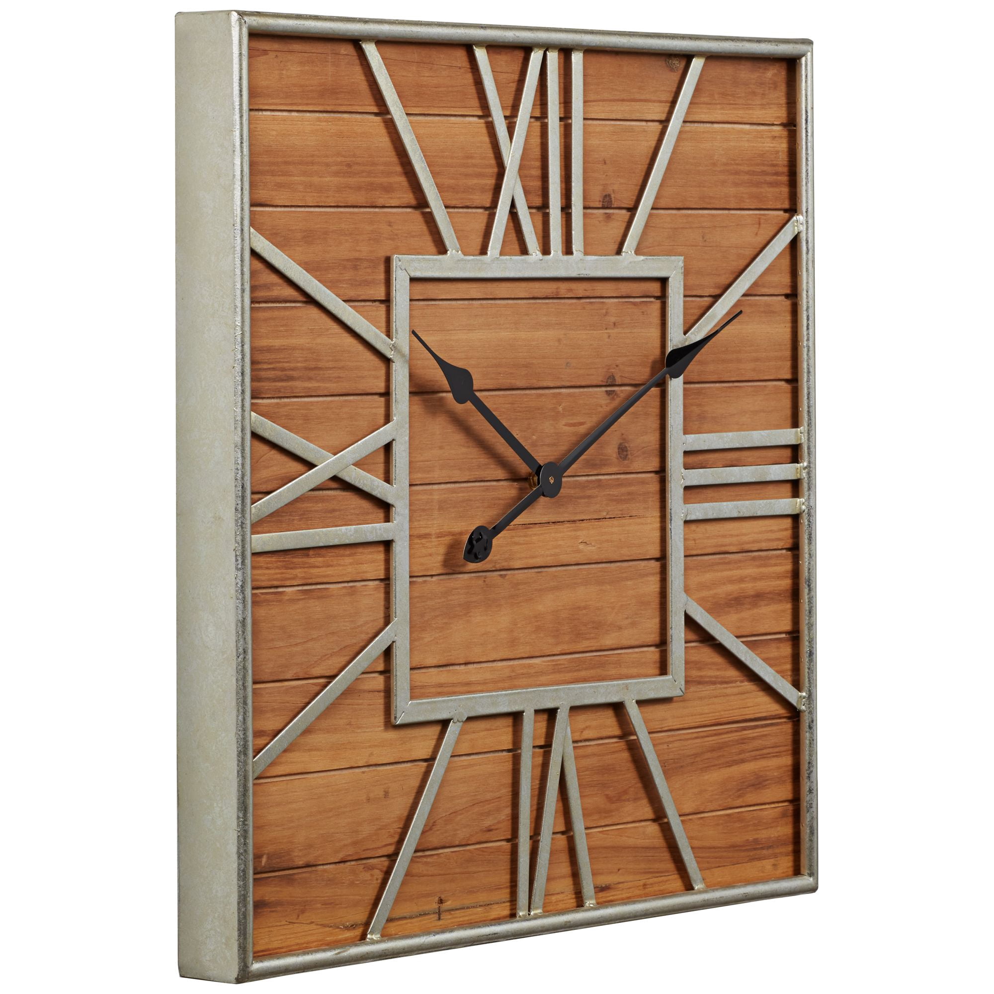 Dahlia Studios Caser Silver Metal and Brown Wood 23 1/2" Square Wall Clock