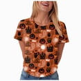 thumbnail image 6 of NOLDARES Halloween Shirts for Women Cute Ghost with Coffee Pumpkin Shirts Cute Fall Short Sleeve Graphic Tee Tops(Brick Red,M), 6 of 9