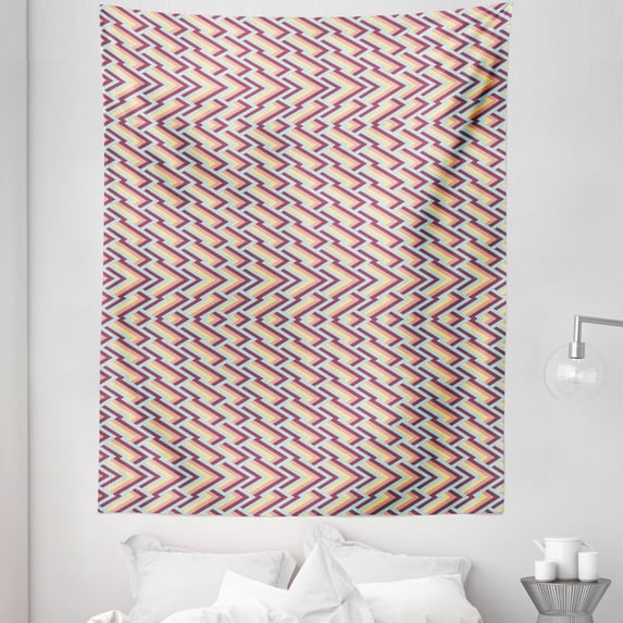 Geometric Tapestry, Zigzag Shapes Ethnic Aztec Inspired Creative Influences Chevron, Fabric Wall Hanging Decor for Bedroom Living Room Dorm, 5 Sizes, Dried Rose Pink Pale Blue, by Ambesonne