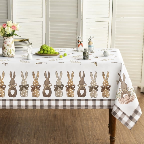 Verolix Easter Rectangular Tablecloth 60 x 84 Inch, Bunny Border Polyester Table Cover for Spring Dining Table Decor