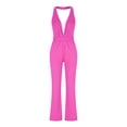 thumbnail image 3 of qILAKOG Women Casual Sleeveless Jumpsuits Loose Wide Leg Pant Romper Women's Solid Color Sexy Sleeveless Neck Hanging Pocket Loose Bodysuit Hot Pink XXXL, 3 of 6