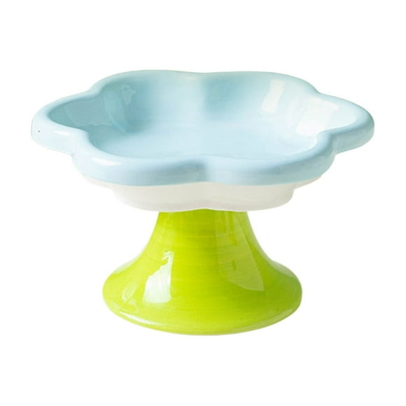 Yhmxh Cuenco de cerámica con forma de flor para gatos, comedero y bebedero alto para proteger la columna cervical, comedero para mascotas, comida enlatada y platos para golosinas.