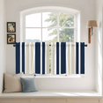 thumbnail image 3 of Navy Blue Khaki Striped Tier Curtains, Modern Minimalist Ombre Lines Light Filtering Kitchen Curtains, 2Pcs Rod Pocket Half Window Treatments Panels for Sink Cafe Cabinet Camper 27.5x36 Inches, 3 of 9