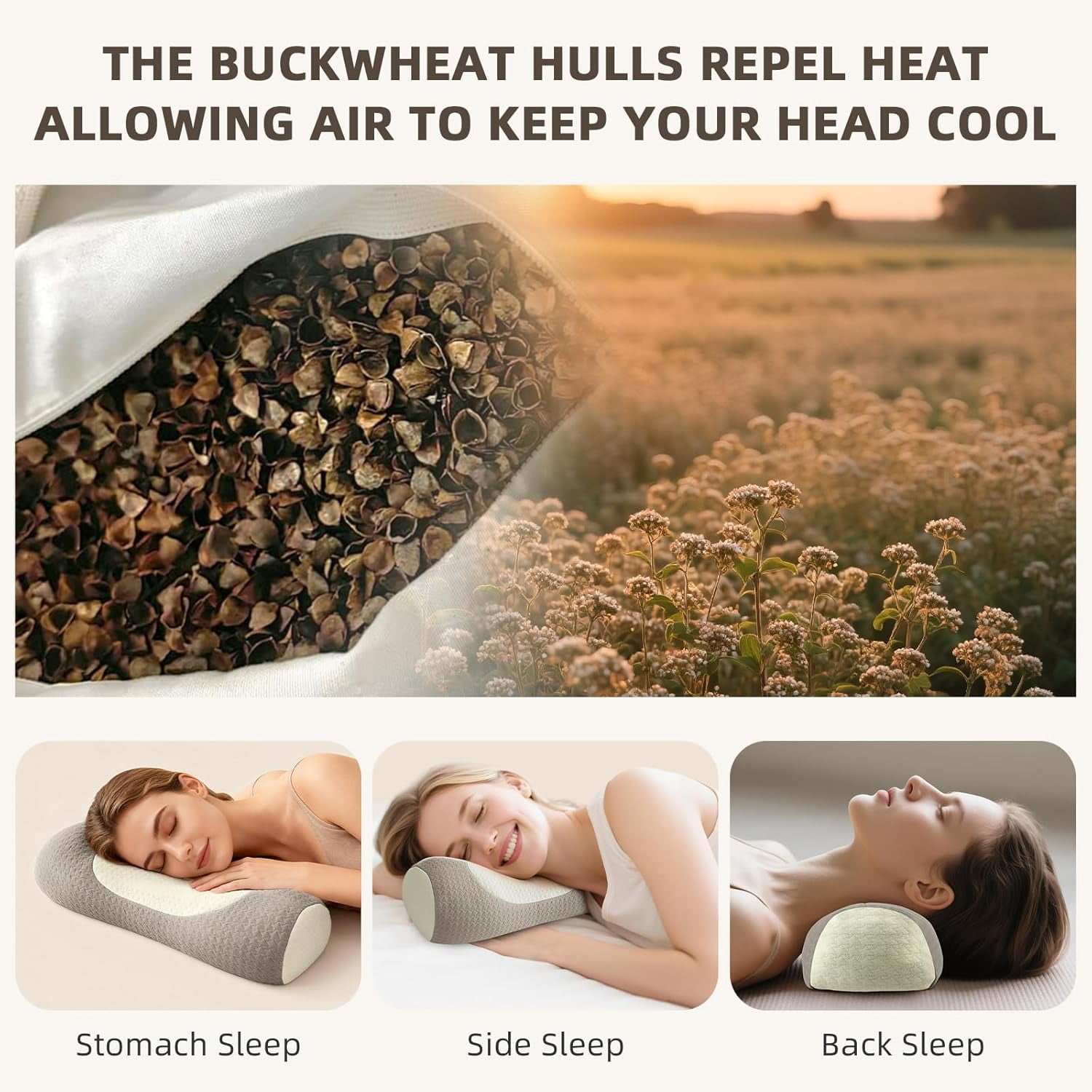Organic Buckwheat Cervical Neck Pillow – Adjustable Neck Roll for Sleeping, Ergonomic Neck Support Bolster for Side & Back Sleepers, Pillow for Neck Pain Relief and Spine Alignment