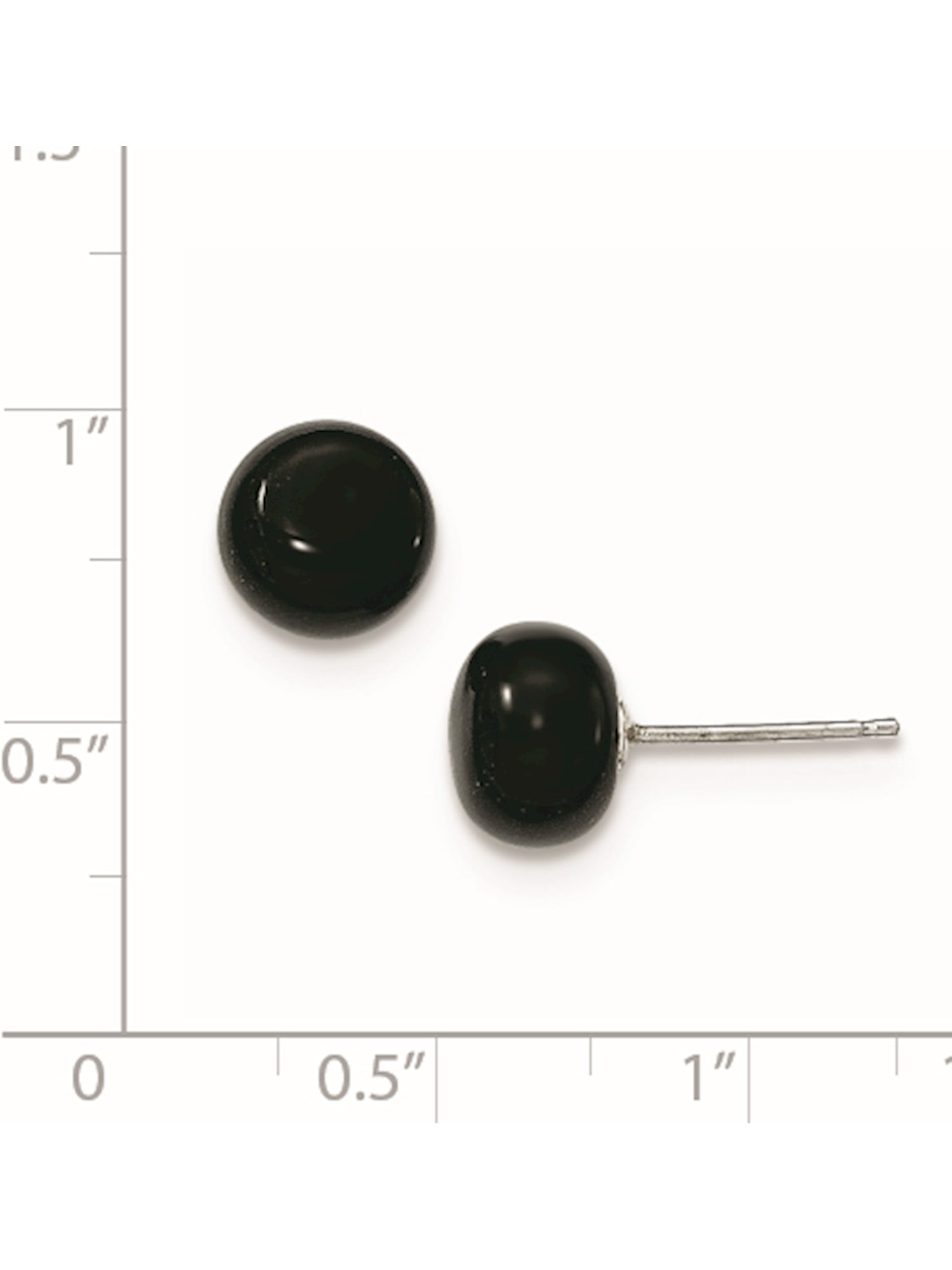 Sterling Silver 8-8.5mm Button Black Agate Post Earrings