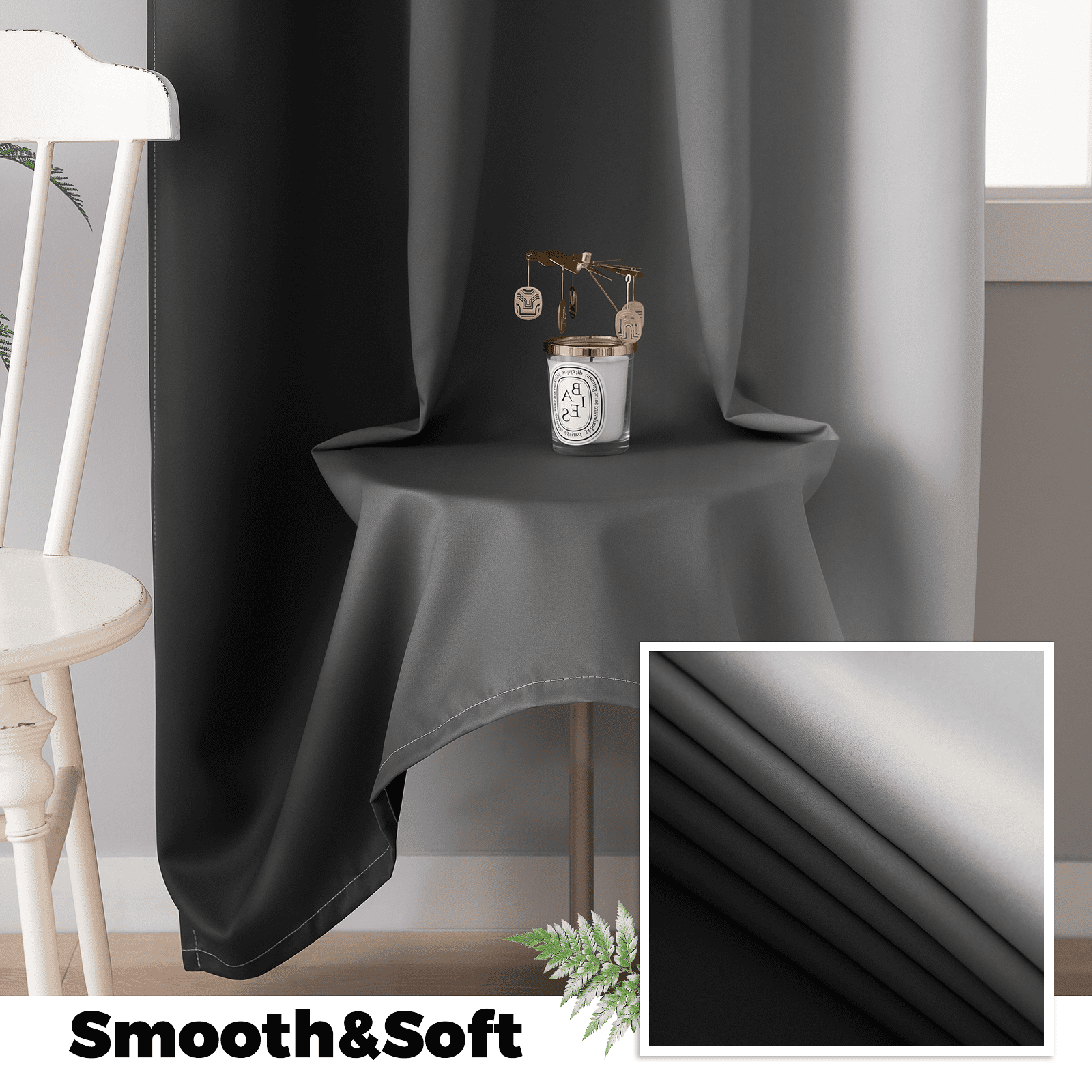 Yakamok 100% Blackout Curtains 84 Inch Length 2 Layers,Black Curtains for Bedroom Ombre Room Darkening Grommet Gradient Drapes, Light Blocking Thermal Insulated Window Curtains for Living Room