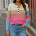 thumbnail image 2 of Arnsht Womens Striped T Shirts Color Blocked V Neck Long Sleeve Strip Pullover Casual Layer Top Fall Winter Y2K Shirts Pink S, 2 of 6